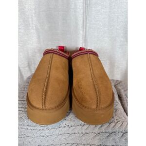 UGG Women's Tan Suede Shearling‎ Lined Platform Slippers Mules Shoes Size 10